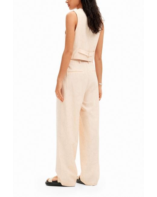 Desigual White Tailored Floral Trousers, Viscose