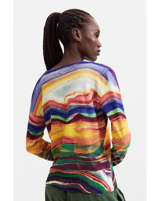 Desigual Yellow Fine Knit Printed Sweater