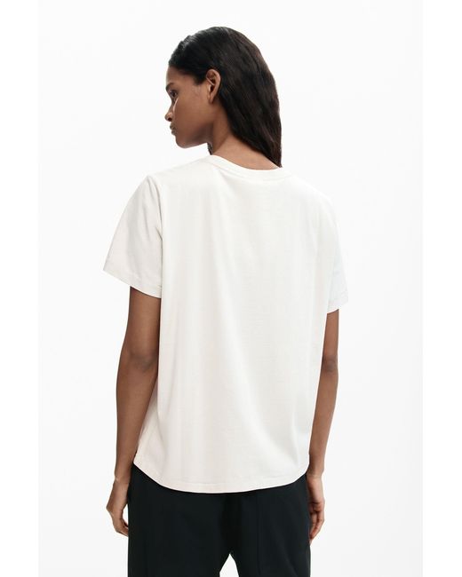 Desigual White Printed Face T-Shirt, Cotton