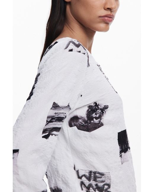 Desigual Blue Textured Blouse With Bows, Polyester