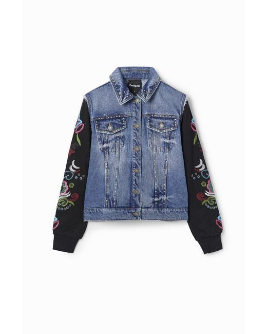 Desigual Blue Combined Denim Jacket, Cotton