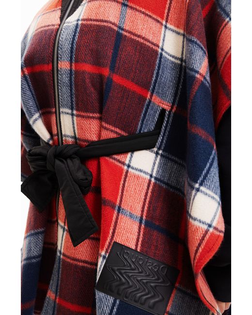 Desigual Red Patchwork Plaid Poncho