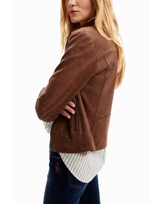 Desigual Blue Slim Biker Jacket, Polyester