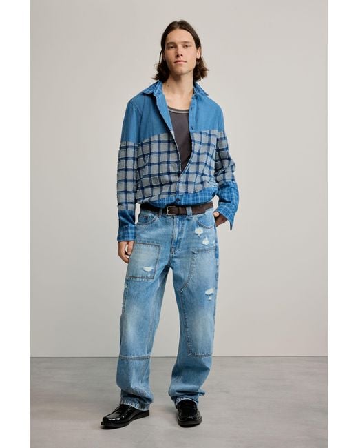 Desigual Blue Patch Checks Shirt, Cotton for men