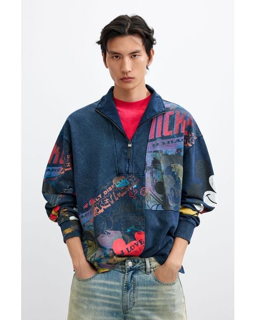 Desigual Blue Mickey Collage Sweatshirt, Cotton for men