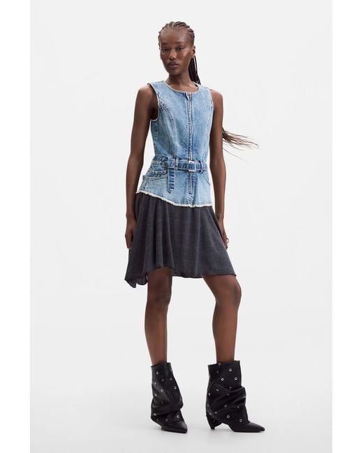 Desigual Blue Heeled Boots Leather Effect, Polyurethane