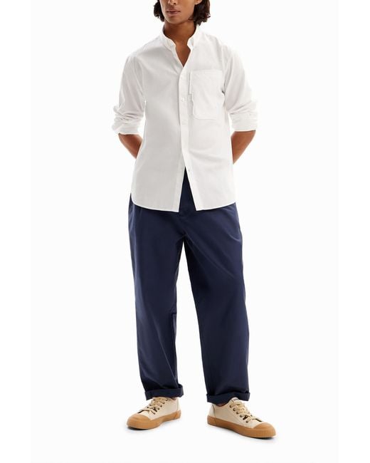 Desigual White Patchwork Poplin Shirt, Cotton for men