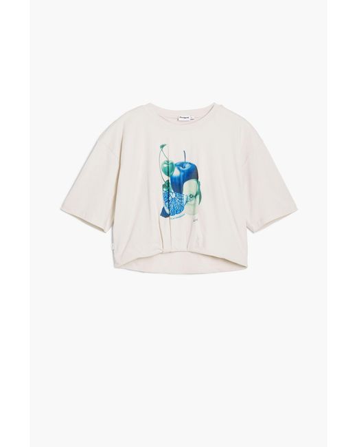 Desigual Blue Puff-Sleeve Fruit T-Shirt, Cotton