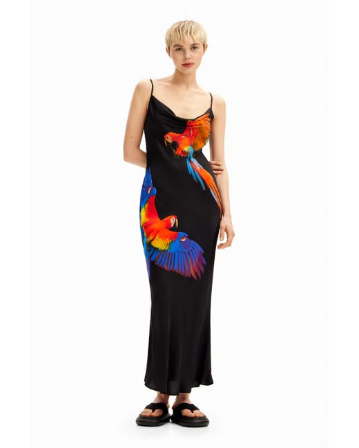 Desigual Blue Tyler Mcgillivary Tropical Parrot Satin Strappy Dress