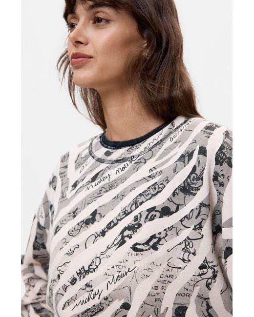 Desigual Gray Printed Disney Sweatshirt 100% Cotton, Cotton