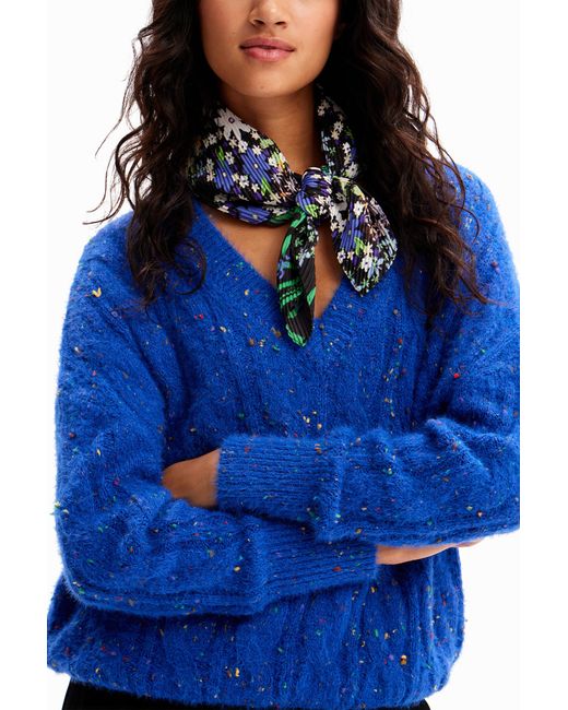 Desigual Green Pleated Square Scarf, Polyester