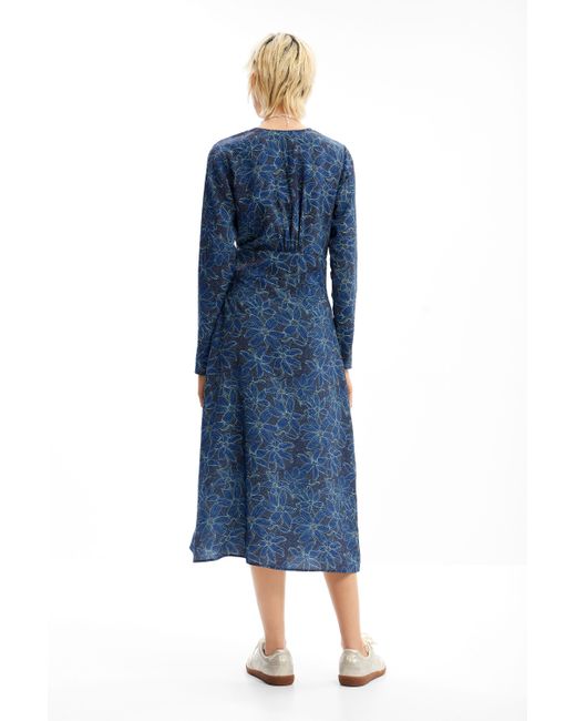 Desigual Blue Floral Midi Shirt Dress