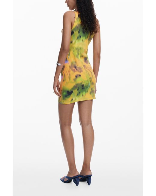 Desigual Yellow Short Gradient Dress, Polyamide