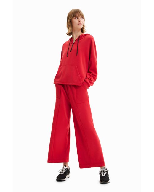 Desigual Soft-touch Wide-leg Trousers in Red | Lyst