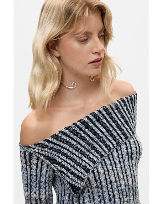 Desigual Gray Ribbed Boat Neck Sweater