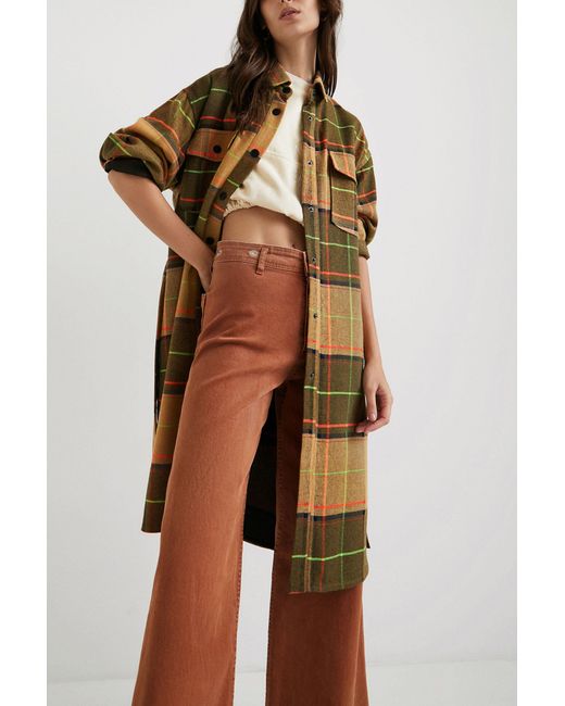 Desigual Brown Long Coat Tartan
