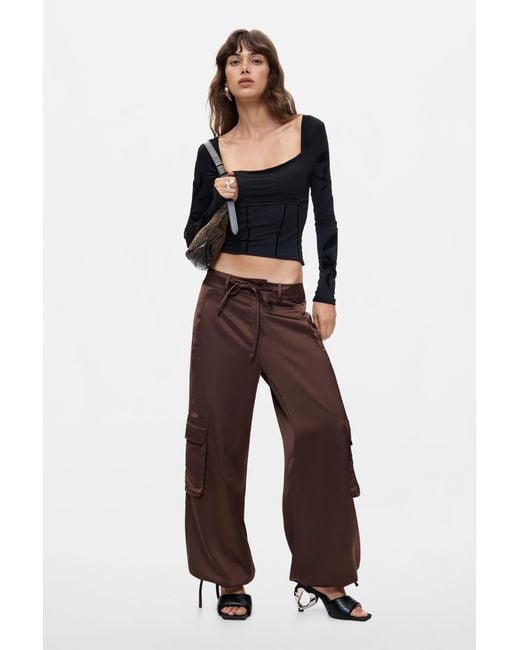 Desigual Brown Long Cargo Pants, Polyester