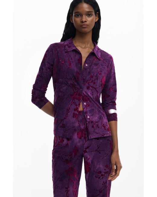 Desigual Purple Flared Textured Fluid Pants, Polyester