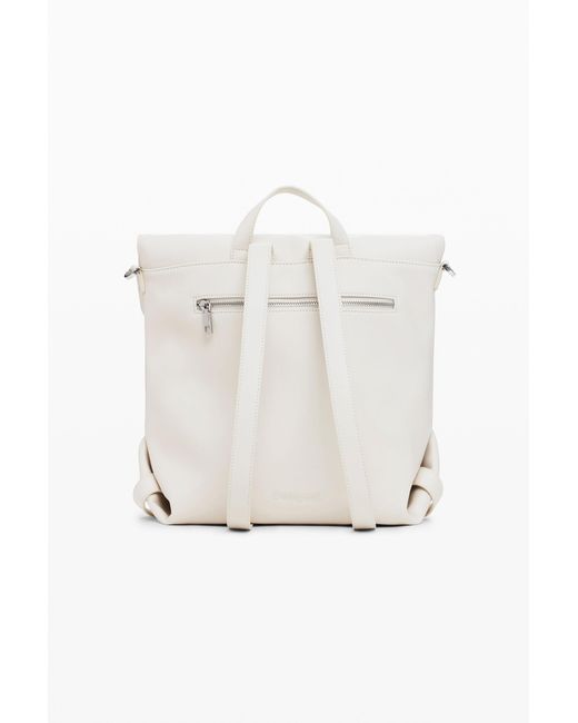 Desigual White Medium Chrome Flap Backpack, Polyurethane