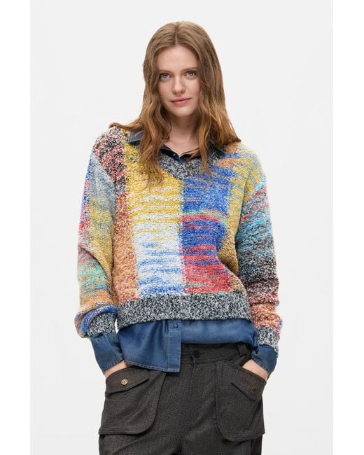 Desigual Blue Chunky Knit Cropped Sweater