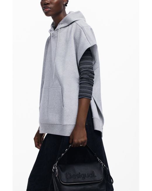 Desigual Gray Fitted Midi Denim Dress
