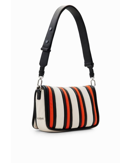 Desigual White S Padded Stripy Crossbody Bag