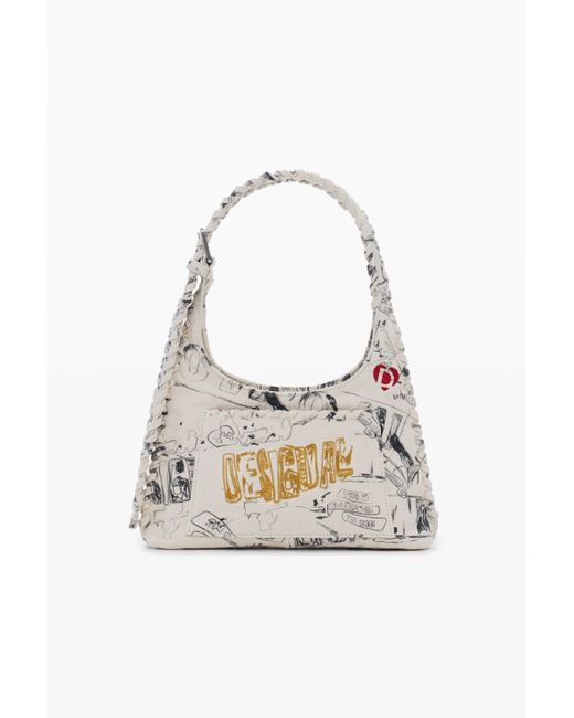 Sac Moyen Avec Lettrage, Femme, Coton, Blanc Desigual en coloris White