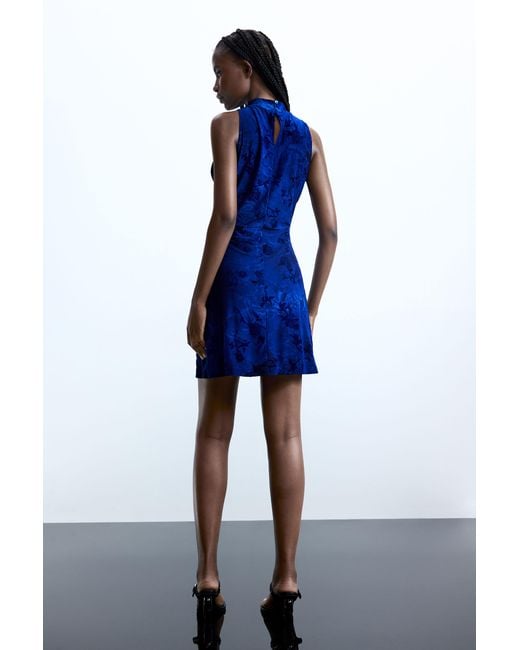 Desigual Blue Flocked Dress, Polyester