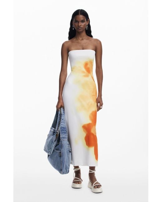 Vestido Bandeau Flores Desigual de color White