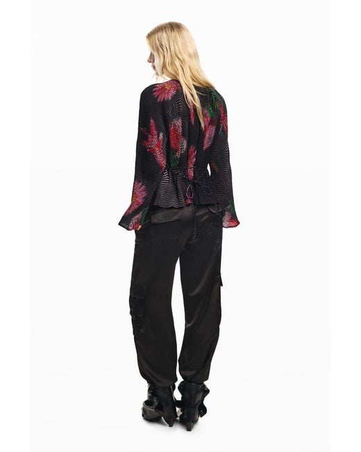 Desigual Black Pixelated Flower Blouse, Polyester