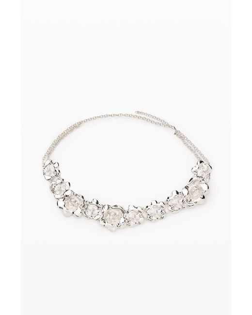 Desigual White Metallic Flower Belt