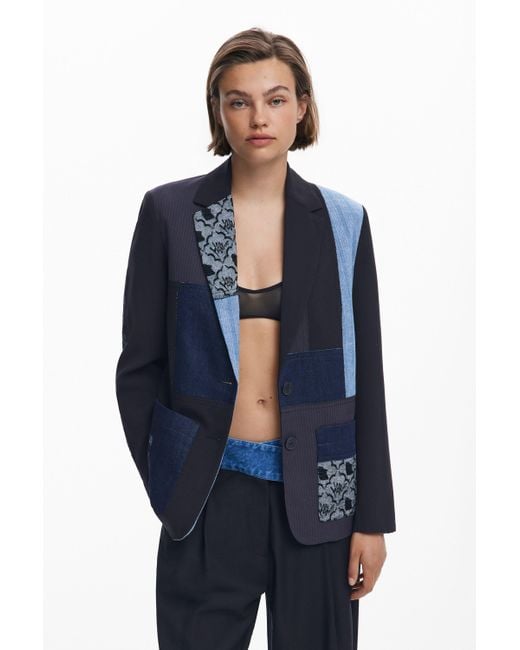 Desigual Blue Patchwork Blazer