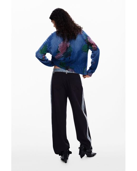 Desigual Blue Floral Cardigan Sweater, Cotton