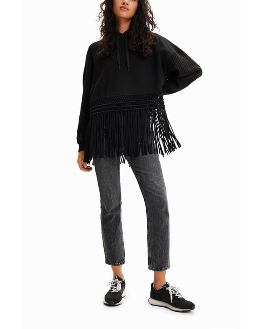 Desigual Black Oversize Fringe Hoodie