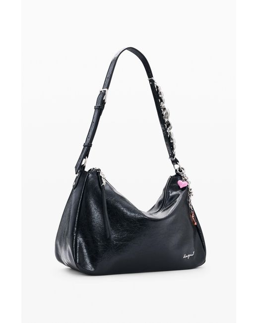 Desigual Black Square Faux Leather Bag, Polyurethane