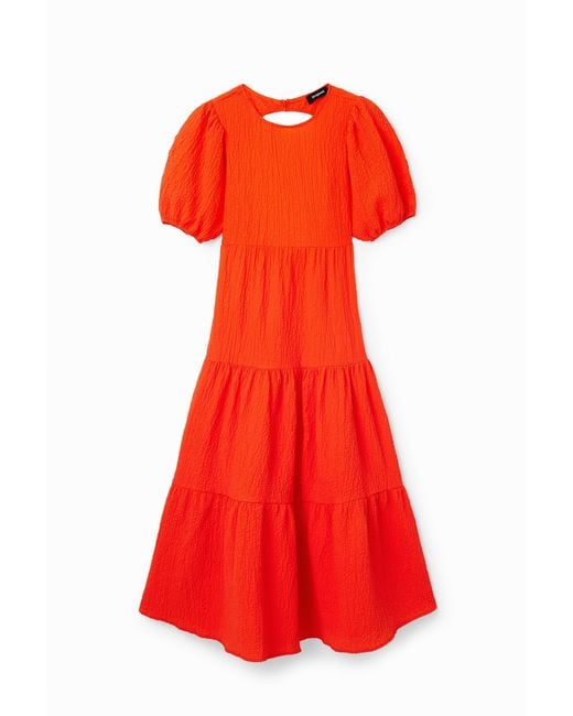Desigual Red Back Neckline Midi Dress