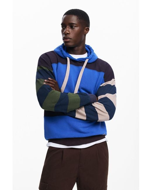 Sudadera Capucha Rayas, Algodon Desigual de hombre de color Blue