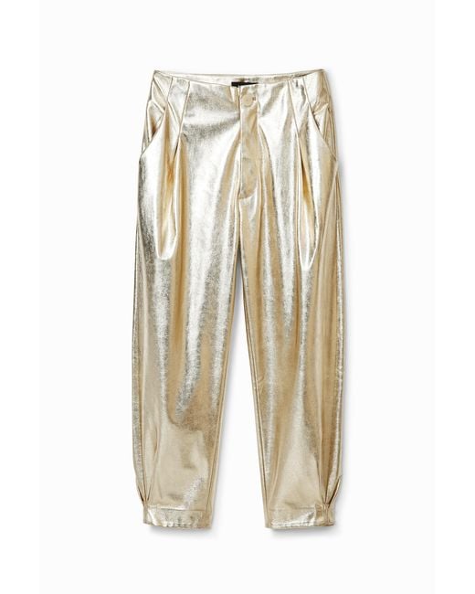 Desigual White Metallic-Effect Slouchy Trousers, Polyurethane