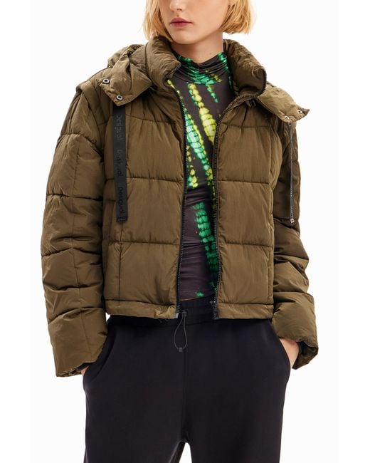 Desigual Green Detachable Padded Coat, Polyamide