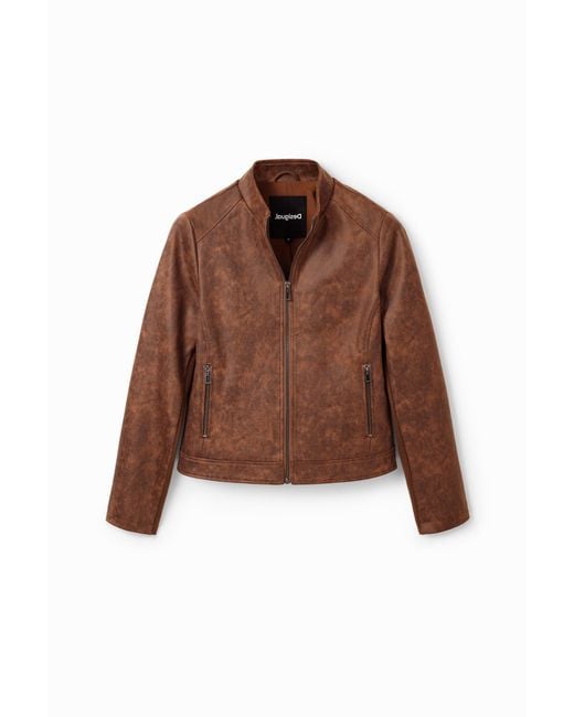 Desigual Blue Slim Biker Jacket, Polyester