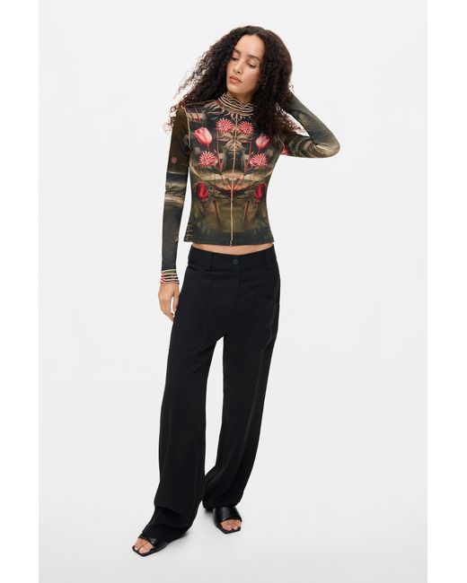 Desigual Black Printed T-Shirt With High Neck, Viscose