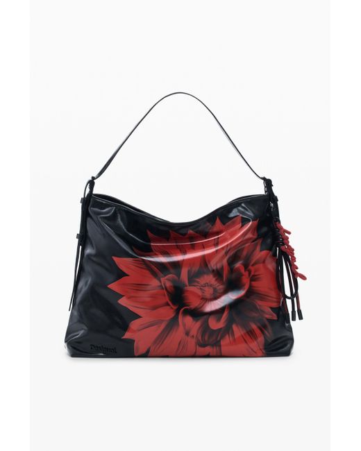 Desigual Red Medium Shiny Flower Shoulder Bag