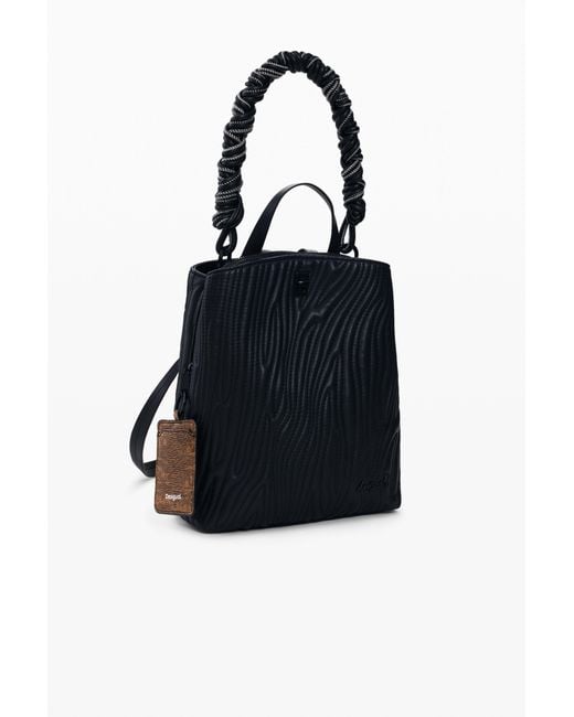 Desigual Black Small Backpack With Embossed Design, Polyurethane