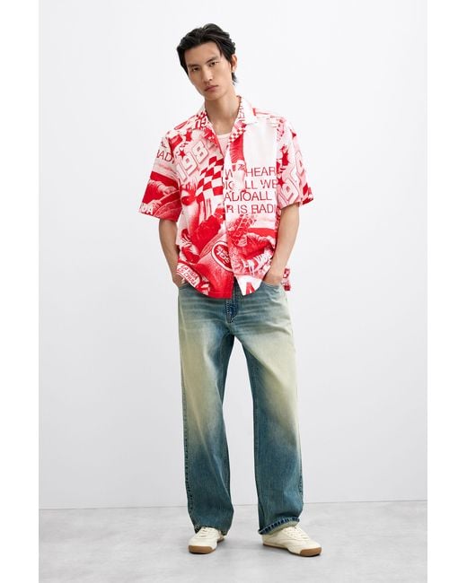 Desigual Red Racing Printed Shirt, Cotton for men