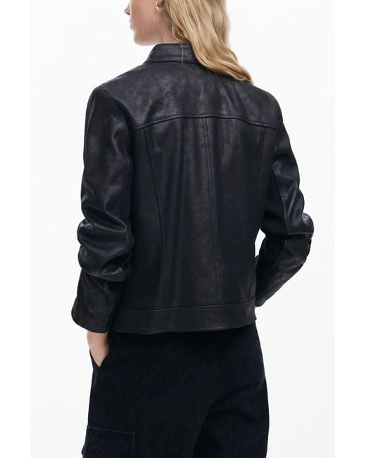 Desigual Blue Regular Biker Jacket, Polyester
