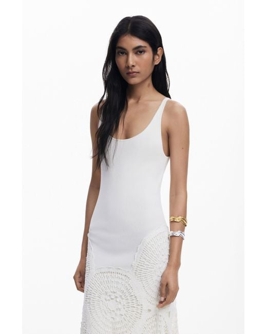chinese dress ladies Desigual Dress SELSI White Crochet Lace 74V2WK6 (36) at Amazon Women's  Clothing store