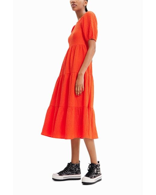 Desigual Red Back Neckline Midi Dress
