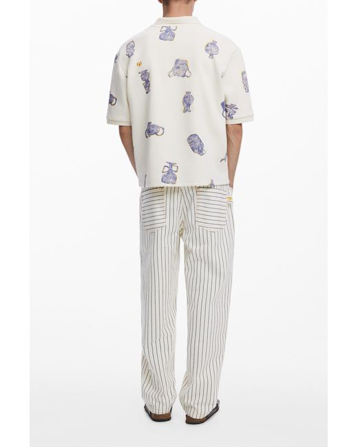 Desigual White Vertical Striped Pants, Cotton for men
