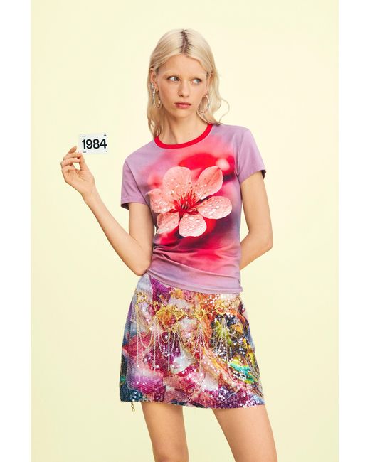 Desigual Red Floral T-Shirt, Cotton