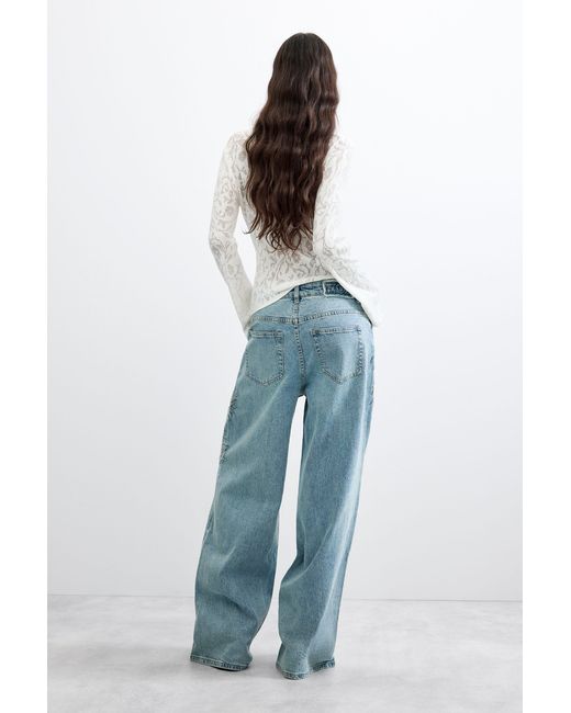 Desigual Blue Wide Leg Jeans, Cotton